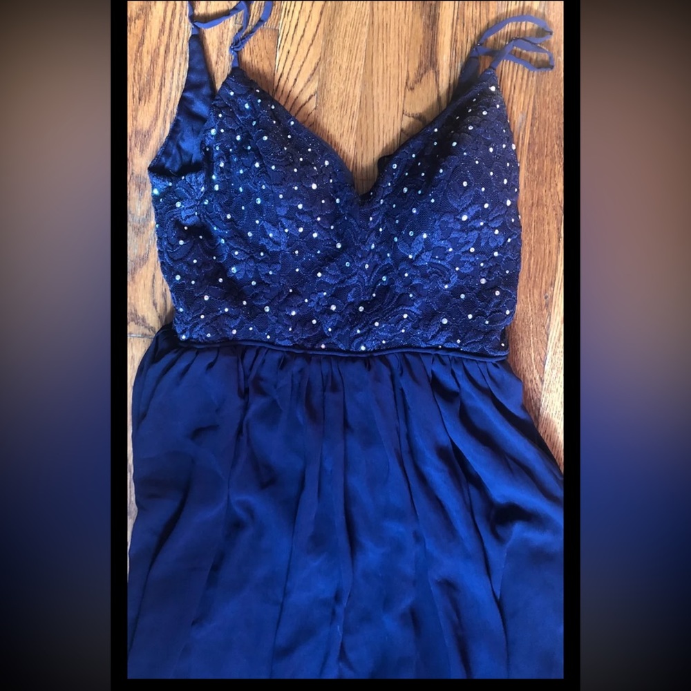 CITY STUDIO Womens Navy Lace Rhinestone Formal Dress, size 5